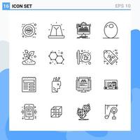 Modern 16 Line style icons Outline Symbols for general use Creative Line Icon Sign Isolated on White Background 16 Icons Pack Creative Black Icon vector background