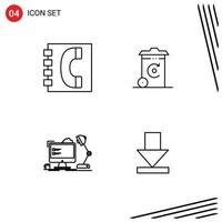 conjunto de 4 iconos modernos de la interfaz de usuario signos de símbolos para los contactos del lugar de trabajo del libro elementos de diseño vectorial editables de la oficina de reciclaje vector