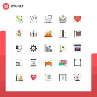 paquete de 25 signos y símbolos de colores planos modernos para medios de impresión web como elementos de diseño de vectores editables de dirección de corazón de baño de amor de San Valentín