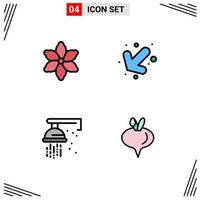 Group of 4 Modern Filledline Flat Colors Set for flower shower arrow mechanical turnip Editable Vector Design Elements