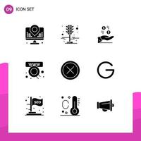 Pack of 9 Modern Solid Glyphs Signs and Symbols for Web Print Media such as cancel shop hand online charity Editable Vector Design Elements