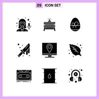 9 Icons in Solid Style Glyph Symbols on White Background Creative Vector Signs for Web mobile and Print Creative Black Icon vector background