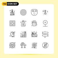 Modern Set of 16 Outlines Pictograph of plug electrical emotion down arrow Editable Vector Design Elements
