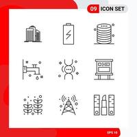 conjunto creativo de 9 iconos de contorno universal aislados sobre fondo blanco fondo de vector de icono negro creativo