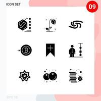 Editable Vector Line Pack of 9 Simple Solid Glyphs of plus money spring convert crypto currency Editable Vector Design Elements