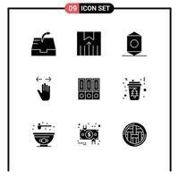 Set of 9 Vector Solid Glyphs on Grid for archive zoom out food right gesture Editable Vector Design Elements