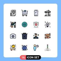 16 concepto de línea rellena de color plano para sitios web gráficos de gestión de aplicaciones y móviles construcción de teléfonos inteligentes crain elementos de diseño de vectores creativos editables