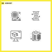 Mobile Interface Line Set of 4 Pictograms of database cap heart hour graduation Editable Vector Design Elements