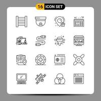 Set of 16 Modern UI Icons Symbols Signs for sata chat calendar computer course Editable Vector Design Elements