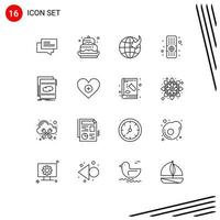 Editable Vector Line Pack of 16 Simple Outlines of loop audio eid tv control Editable Vector Design Elements