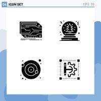 Modern Set of 4 Solid Glyphs and symbols such as card orbit electronic snow orbit Editable Vector Design Elements