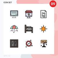 Pack of 9 Modern Filledline Flat Colors Signs and Symbols for Web Print Media such as spring rain commerce umbrella help Editable Vector Design Elements