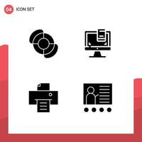 User Interface Pack of 4 Basic Solid Glyphs of beach printer design screen conference Editable Vector Design Elements