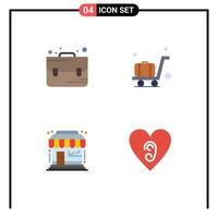 4 concepto de icono plano para sitios web móviles y aplicaciones bolsa tienda aeropuerto mercado corazón elementos de diseño vectorial editables vector