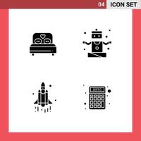 User Interface Pack of 4 Basic Solid Glyphs of bed rocket wedding sports technology Editable Vector Design Elements