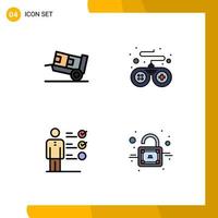 4 Thematic Vector Filledline Flat Colors and Editable Symbols of delivery job skills shipping game lock Editable Vector Design Elements