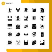 25 Icon Set Solid Style Icon Pack Glyph Symbols isolated on White Backgound for Responsive Website Designing Creative Black Icon vector background