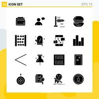 Collection of 16 Universal Solid Icons Icon Set for Web and Mobile Creative Black Icon vector background