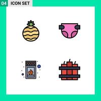 Group of 4 Filledline Flat Colors Signs and Symbols for fruit bomb diaper fire timer Editable Vector Design Elements