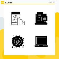 Collection of 4 Universal Solid Icons Icon Set for Web and Mobile Creative Black Icon vector background