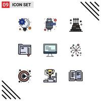 Pack of 9 creative Filledline Flat Colors of text computer event storage folder Editable Vector Design Elements