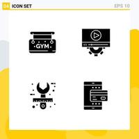 4 User Interface Solid Glyph Pack of modern Signs and Symbols of gym design video design tool Editable Vector Design Elements