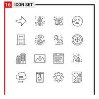 Pack of 16 Modern Outlines Signs and Symbols for Web Print Media such as flask pitch science game activities Editable Vector Design Elements