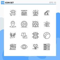 Set of 16 Vector Outlines on Grid for home floor city life upstairs tea Editable Vector Design Elements