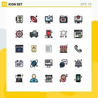 User Interface Pack of 25 Basic Filled line Flat Colors of gear coding send computer show Editable Vector Design Elements