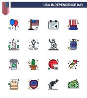 Pack of 16 creative USA Independence Day related Flat Filled Lines of monument usa calender presidents day Editable USA Day Vector Design Elements