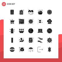 User Interface Pack of 25 Basic Solid Glyphs of internet stew beat soup bowl Editable Vector Design Elements