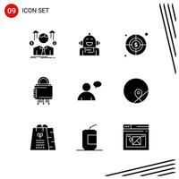 colección de 9 iconos vectoriales en estilo sólido símbolos de glifo perfecto de píxel para web y móvil signos de icono sólido sobre fondo blanco 9 iconos fondo de vector de icono negro creativo