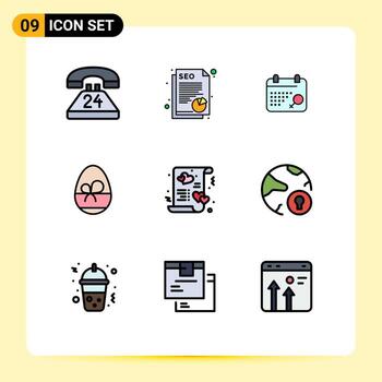 Pictogram Set of 9 Simple Filledline Flat Colors of heart eat data spring egg Editable Vector Design Elements