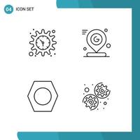 Pack of 4 Modern Filledline Flat Colors Signs and Symbols for Web Print Media such as gear arrow watch pin tools Editable Vector Design Elements