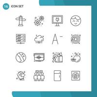 Group of 16 Modern Outlines Set for data web tv server hosting Editable Vector Design Elements