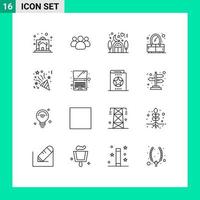 Universal Icon Symbols Group of 16 Modern Outlines of fireworks mirror team dresser lover Editable Vector Design Elements