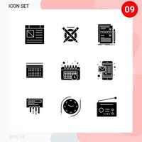 Universal Icon Symbols Group of 9 Modern Solid Glyphs of calendar date component vecation system Editable Vector Design Elements