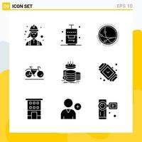 Collection of 9 Universal Solid Icons Icon Set for Web and Mobile Creative Black Icon vector background