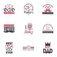 Fathers Day Lettering 9 Black and Pink Calligraphic Emblems Badges Set Isolated on Dark Blue Happy Fathers Day Best Dad Love You Dad Inscription Vector Design Elements For Greeting Card and Othe