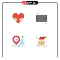 Stock Vector Icon Pack of 4 Line Signs and Symbols for heart map bar location claus Editable Vector Design Elements