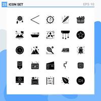 25 Thematic Vector Solid Glyphs and Editable Symbols of add ecommerce love basket highlighter Editable Vector Design Elements