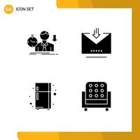 4 User Interface Solid Glyph Pack of modern Signs and Symbols of failure electronic device depression email refrigerator Editable Vector Design Elements