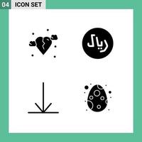 Mobile Interface Solid Glyph Set of 4 Pictograms of break decoration sic money egg Editable Vector Design Elements