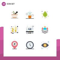 Set of 9 Modern UI Icons Symbols Signs for management coins thermal energy budget nature Editable Vector Design Elements