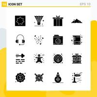 Collection of 16 Universal Solid Icons Icon Set for Web and Mobile Creative Black Icon vector background