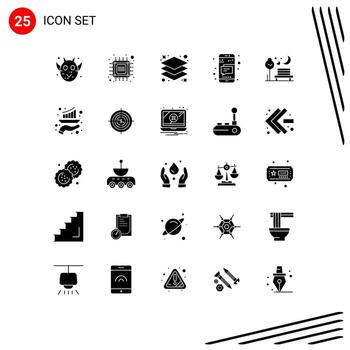 Modern Set of 25 Solid Glyphs and symbols such as moon text tech phone message Editable Vector Design Elements