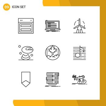 9 Universal Outlines Set for Web and Mobile Applications drink melon monoblock windmill green Editable Vector Design Elements