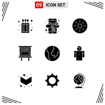 9 Icons Solid Style Grid Based Creative Glyph Symbols for Website Design Simple Solid Icon Signs Isolated on White Background 9 Icon Set Creative Black Icon vector background