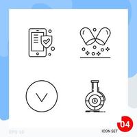 Modern Pack of 4 Icons Line Outline Symbols isolated on White Backgound for Website designing Creative Black Icon vector background