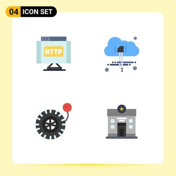 Set of 4 Vector Flat Icons on Grid for domain wheel link power life Editable Vector Design Elements